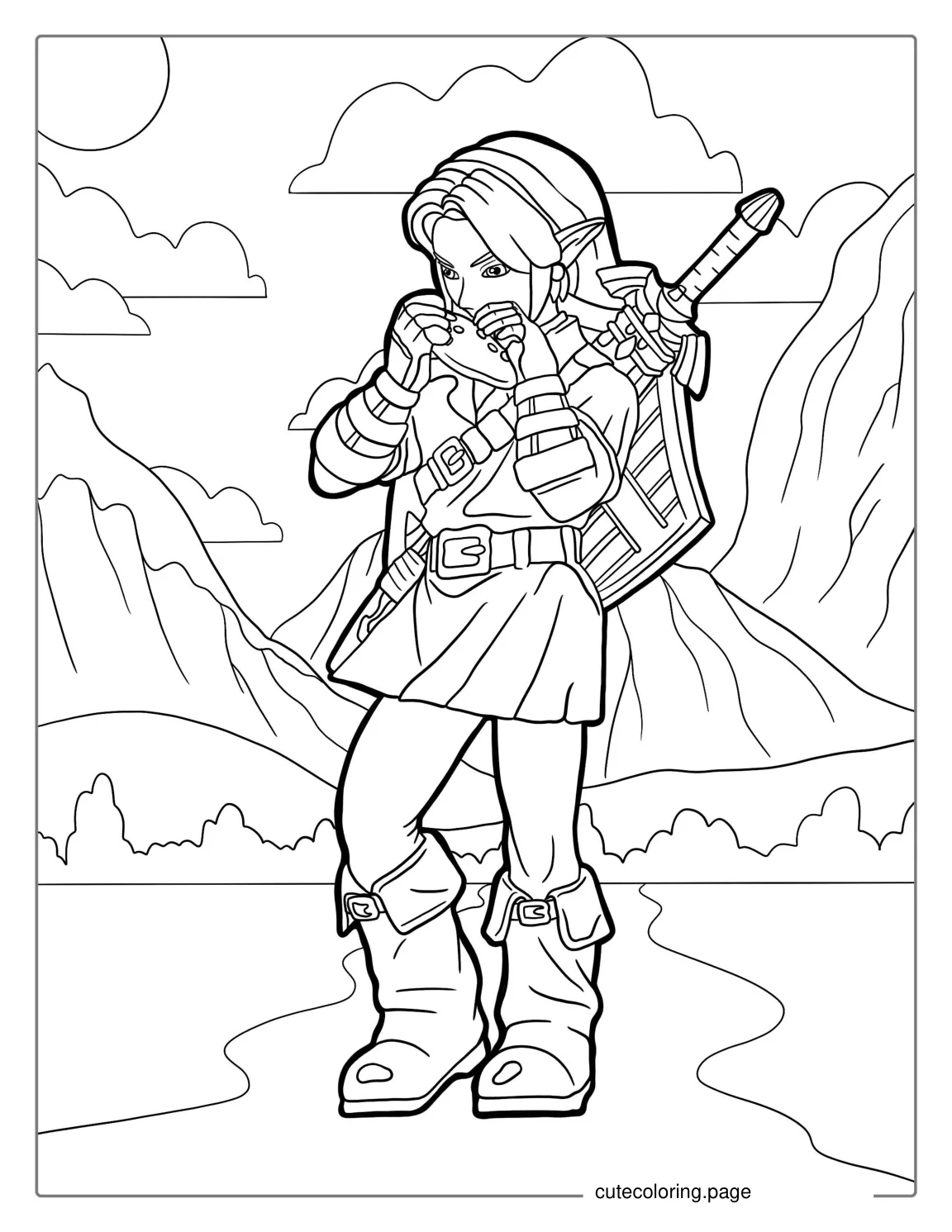 Zelda Link Playing Ocarina Coloring Page coloring page