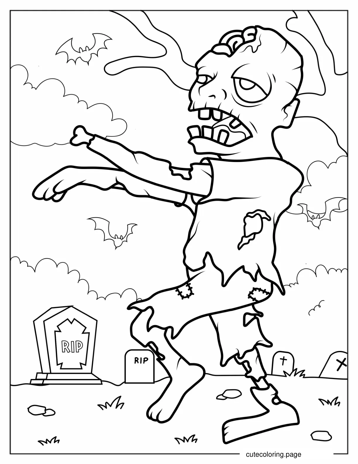 Cartoon Zombie With Bones And Rotting Flesh coloring page