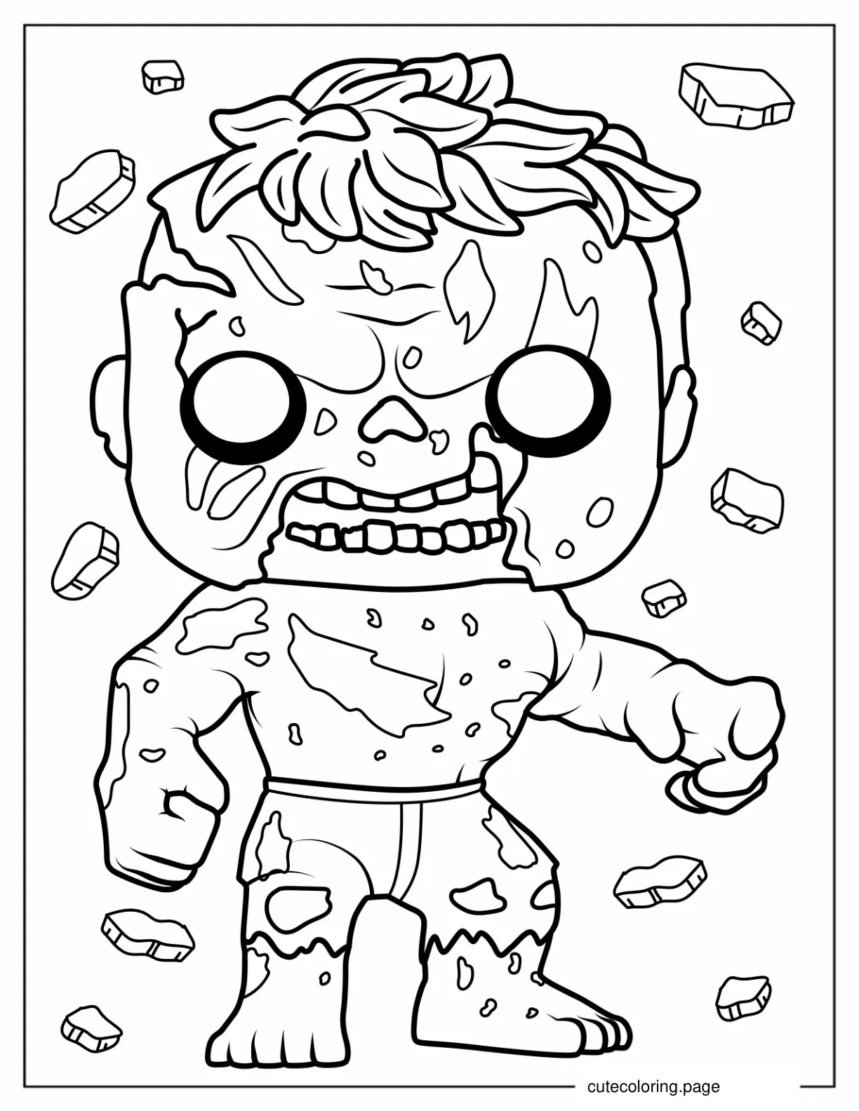 Cute Kawaii Hulk Zombie To Color coloring page