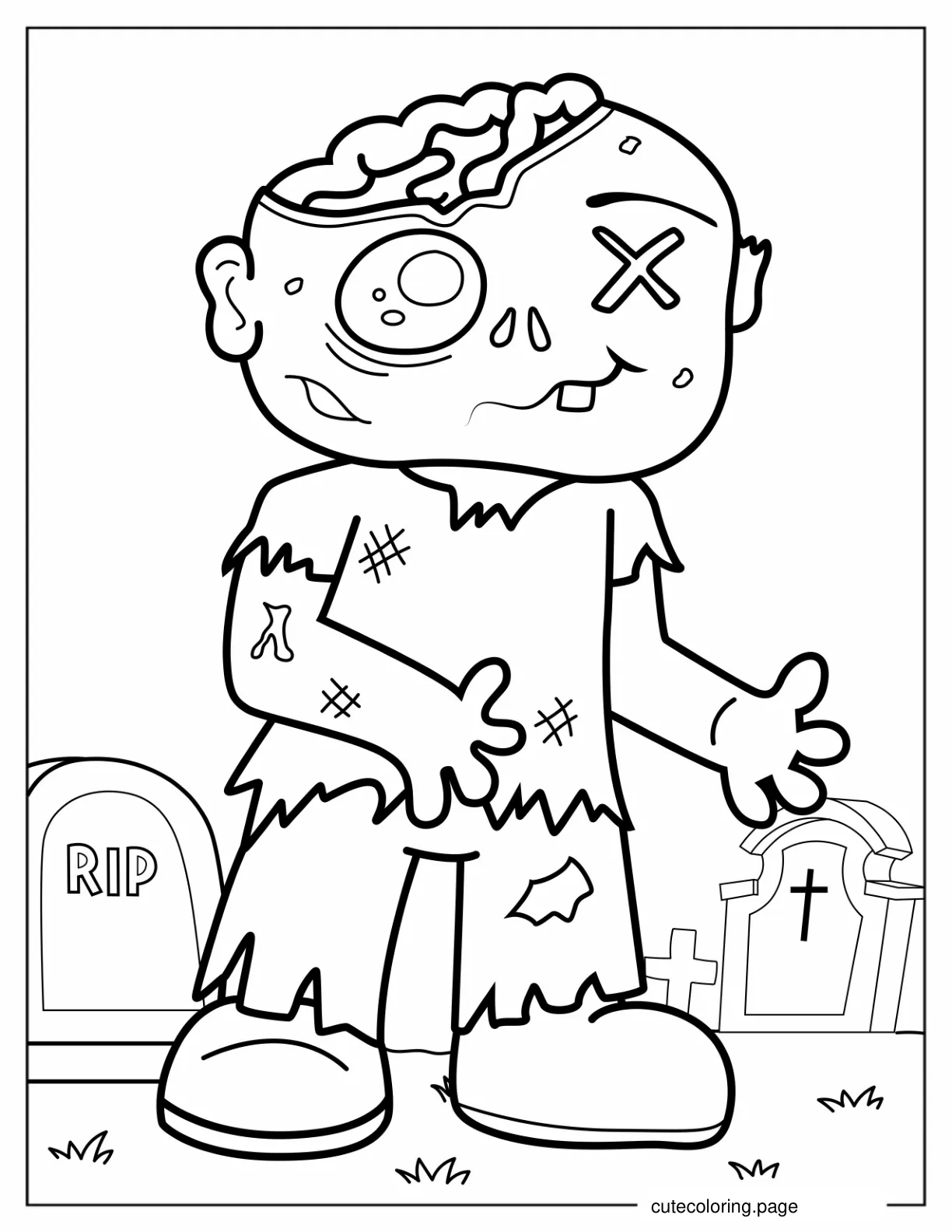 Easy Outline Of a Zombie To Color For Kids coloring page