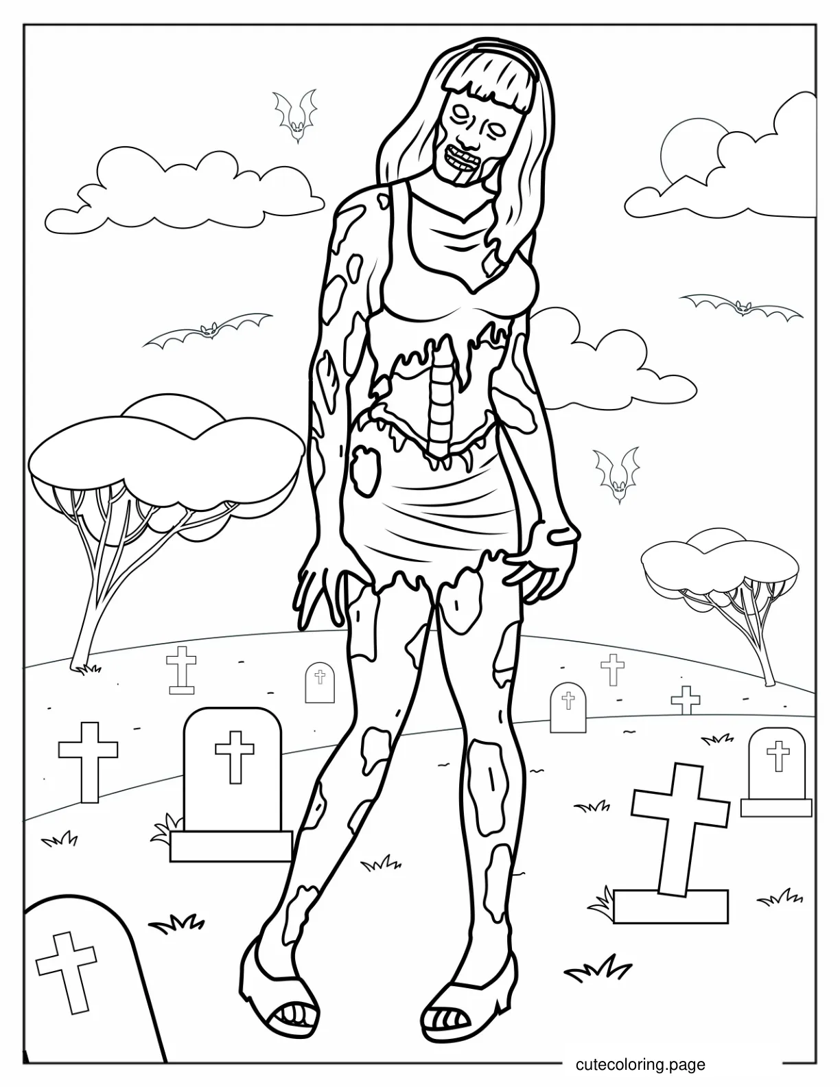 Realistic Looking Infected Woman Zombie coloring page