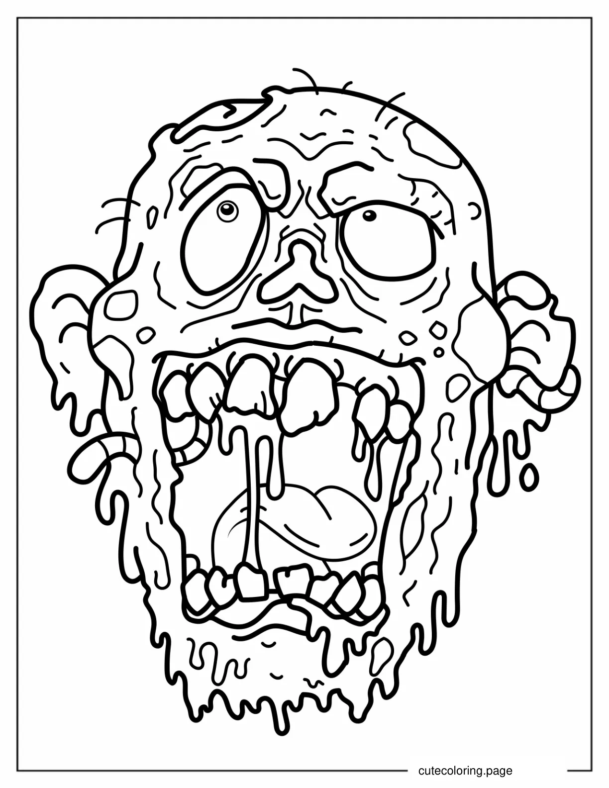 Scary Looking Zombie Face With Rotting Flesh coloring page