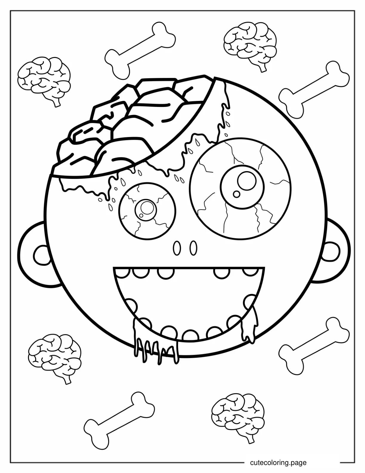 Simple To Color Zombie Head For Preschoolers coloring page