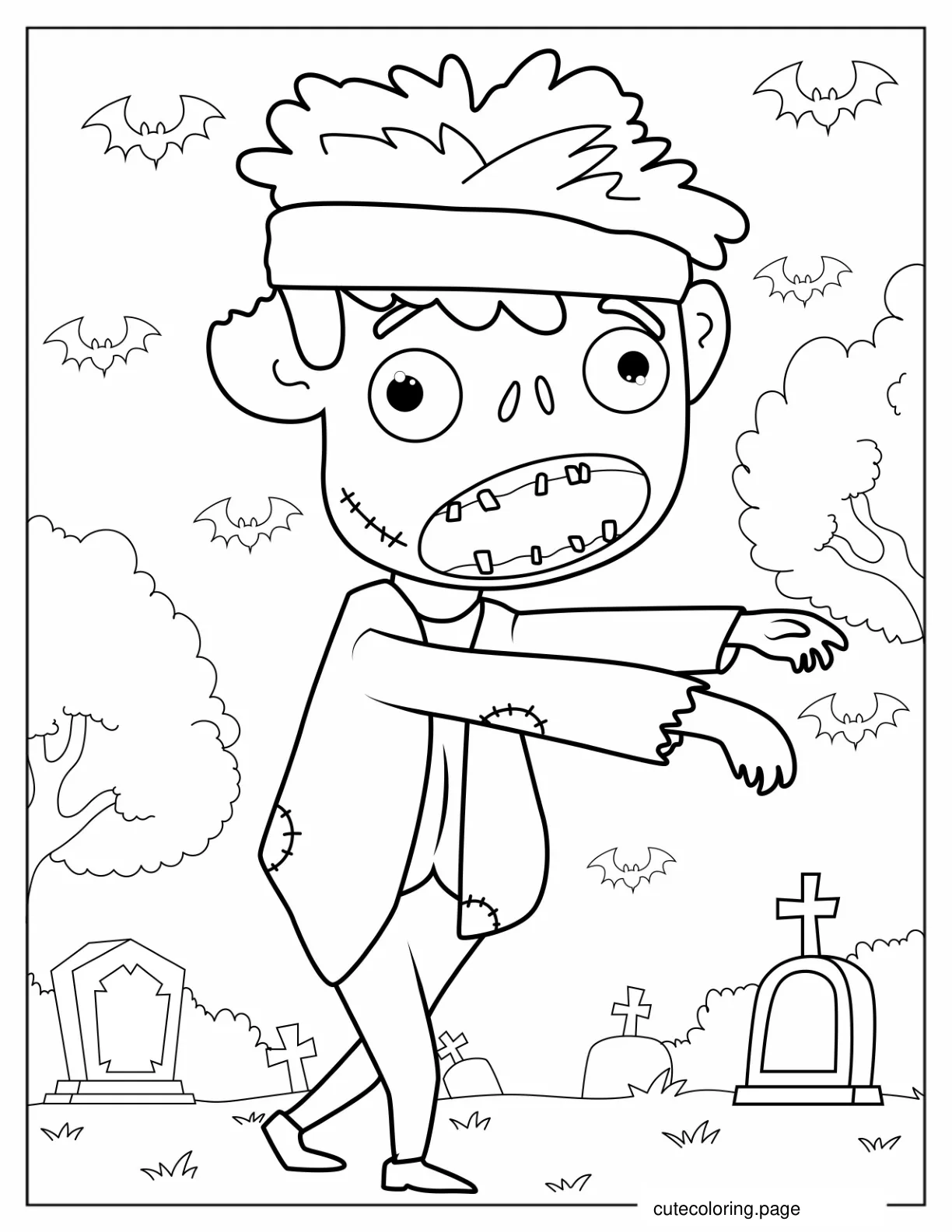 Undead Zombie Walking In Graveyard To Color coloring page