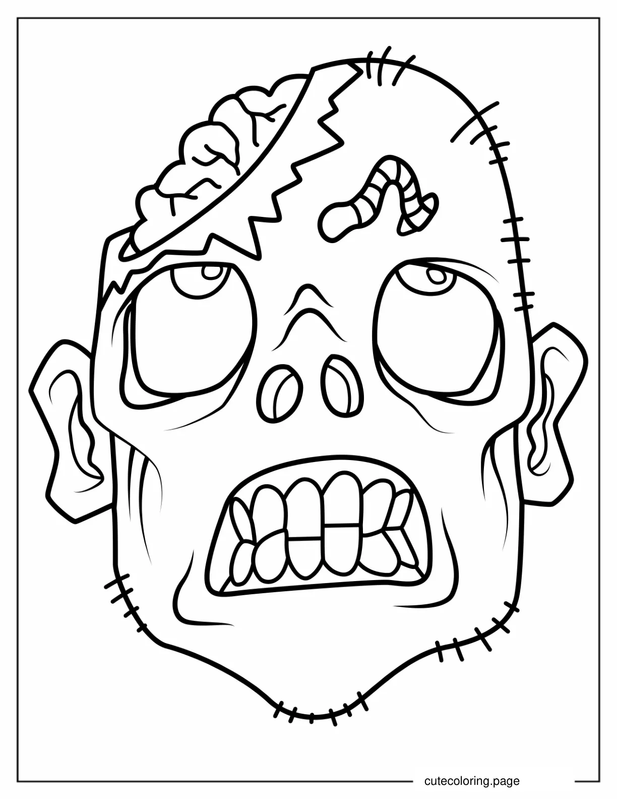 Zombie Face With Brains Showing To Color coloring page